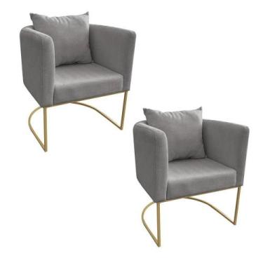 Imagem de Kit 02 Poltronas Paola Linho Grafite A26 Dourado - D'ROSSI