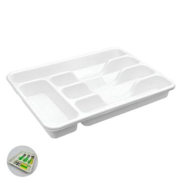Imagem de Organizador Separador Talheres 35x25,5cm 5 Divisórias Gaveta Branco Ro