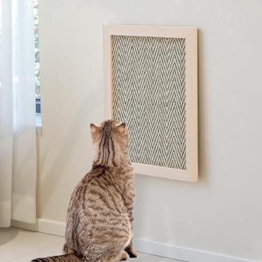 Imagem de PETKARAY Arranhador de parede para gatos, arranhador vertical de sisal, tábua de arranhar para gatos montada na parede com moldura de madeira, arranhador decorativo para uso interno