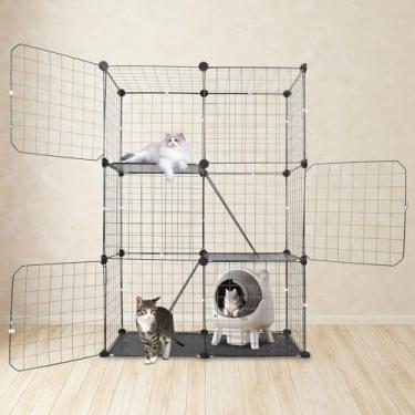 Imagem de Gaiola para gatos, gaiola de metal removível de 3 andares, gaiola de cercadinho para gatos adultos gaiolas para gatos domésticos com 3 portas e 2 escadas, local grande para exercícios para gatos de 1