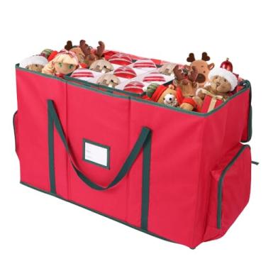 Imagem de Hlimior Caixa de armazenamento de enfeites de Natal 2 em 1 e recipiente de estatueta de Natal com fecho de zíper duplo, divisórias ajustáveis e bandejas removíveis, recipiente de armazenamento de