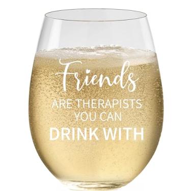 Imagem de TIAOFENGZHEN Presentes de aniversário para mulheres amizade – taças de vinho, "Friends Are Therapists You Can Drink With" – taça de vinho resistente a arranhões, presentes de aniversário de melhor