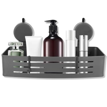 Imagem de Suporte de chuveiro montado na parede com ventosa de alumínio vazado com gancho para varanda do banheiro (cinza)