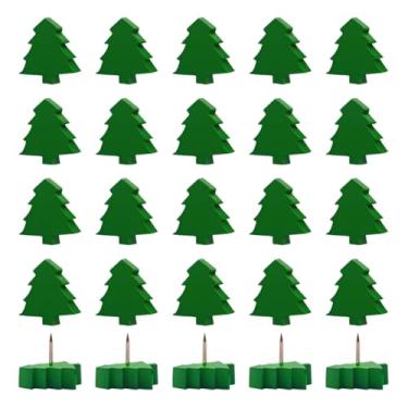 Imagem de GSHLLO 60 peças de alfinetes de pressão em estilo árvore de Natal fofos tachinhas verdes de madeira para quadro de cortiça tachinhas de madeira criativas pinos de parede para fotos quadro de avisos