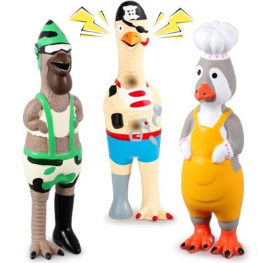 Imagem de Silipull 3 peças de brinquedos de borracha para cães barulhentos de látex para animais de estimação gritando galinha interativa durável borracha macia mastigar molar para cães pequenos, médios e