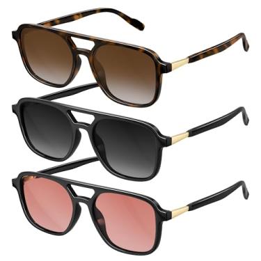 Imagem de konqkin Óculos De Sol Aviador Retrô Para Mulheres E Homens: Retangulares Polarizados, Vintage, Da Moda, Anos 70, Masculinos Femininos, Com Proteção Uv400 (Marrom + Cinza Rosa, 54 Mm)