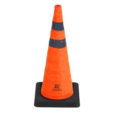 Imagem de RoadHero Cones De Segurança De Trânsito Dobráveis De 28 Polegadas Com Base Preta Ponderada, Cones Laranja De Construção Com Colares Refletivos Para Segurança Rodoviária, Treinamento De Direção, Est
