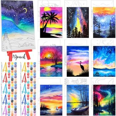 Imagem de Blosssound 10 conjuntos de pintura em tela pré-impressa pré-desenhada com kits de cavalete 12,7 cm x 18 cm painéis de pintura de contorno para iniciantes, projetos de artesanato DIY, lembrancinhas de