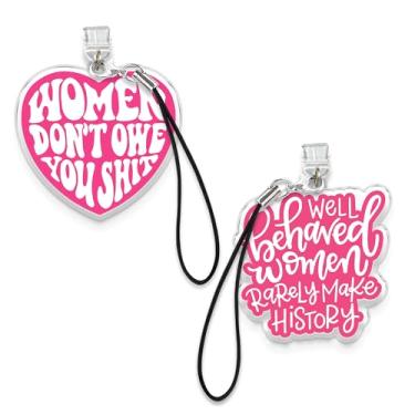 Imagem de Conjunto de 2 peças femininas Don't Owe You Sh*t, Well Behaved Women Rarely Make History Kindle Charms, Dust Plug Charm 1,5 polegadas direitos das mulheres, relâmpago feminista/tipo C com alça