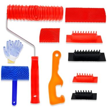 Imagem de Pintura de grão de madeira, conjunto de ferramentas de pintura de textura de rolo, feito de borracha com alça antiderrapante efeito realista adequado para decoração de casa