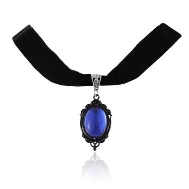 Imagem de Gargantilha Victoria de veludo preto, vermelho, azul, verde, cristal gótico, joia de vampiro, vintage, gota, de veludo, pingente, esmeralda, gargantilha, gargantilha preta, colar gótico, colares