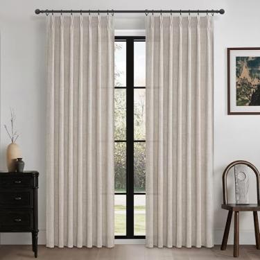 Imagem de Cortinas de linho natural marrom acinzentado, 203 cm de comprimento, 2 painéis para sala de estar, cortinas plissadas semitransparentes para janela boho para ganchos de quarto, cortina de aba traseira