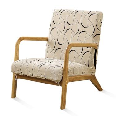 Imagem de SONNACH Capa de cadeira moderna de meados do século, capas de cadeira com detalhes elásticos com braços, capas de poltrona de leitura impressas laváveis para sala de estar (linha preta)