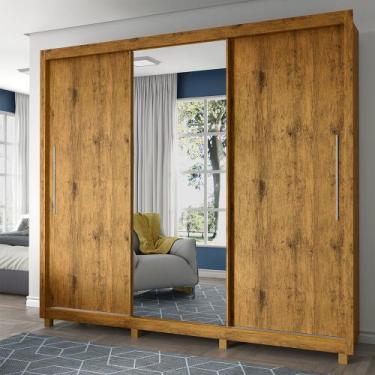 Imagem de Guarda Roupa Casal 3 Portas 1 Porta Espelho Kit Pé Royale Madeirado - 