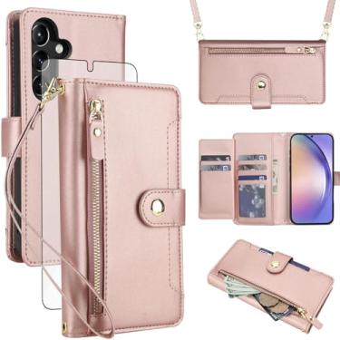 Imagem de Asuwish Capa de celular para Samsung Galaxy A54 5G carteira com zíper, com protetor de tela de vidro temperado e alça transversal, suporte para cartão de crédito A545G A 54 54A 4G G5 SM A546U mulheres