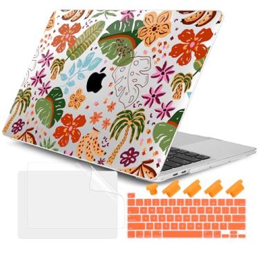 Imagem de DONGKE Compatível com MacBook Pro 13 polegadas 2024 2023-2020 versão A2338 M2/M1 A2251 A2289 com tela retina e Touch ID, capa rígida de plástico, capa de teclado e película de tela - Florais tropicais