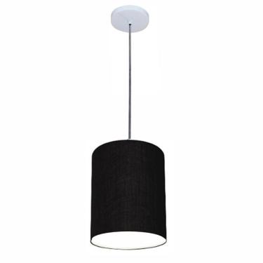 Imagem de Lustre Luminária Pendente Vivare Free Lux Pe-4104br Cúpula Em Tecido 15x25cm Preta Canopla Branca E Fio Cristal