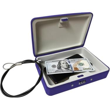 Imagem de SEPOX Cofre à prova d'água pequeno à prova de fogo - Caixa de segurança portátil azul com fechadura de combinação reinicializável e cabo de 9,5 m | Seguro para viagem/dormitório/carro para dinheiro