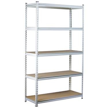Imagem de King's Rack Estante de armazenamento de aço de garagem ajustável de 5 camadas brancas sem parafusos (76 cm L x 152 cm A x 30 cm D) GT0901W