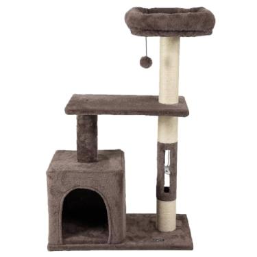 Imagem de Arranhador de gato luxuoso, multifuncional com casa, cama de pelúcia, poleiro e brinquedos