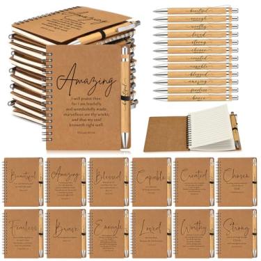 Imagem de Kosiz 60 conjuntos de presentes cristãos em massa pastor apreciação igreja versículo bíblico inspirador caderno espiral e religioso bambu caneta esferográfica diário com escritura para professor de
