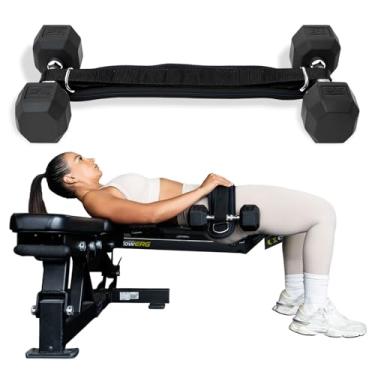 Imagem de Cinto de impulso de quadril resistente para halteres, kettlebells e pratos - treino de glúteos em casa, academia e viagens - cinto de mergulho e pullup (corrente incluída) acolchoamento confortável