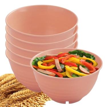 Imagem de YuanQ Tigelas redondas de palha de 18 cm, inquebráveis, leves, reutilizáveis para sobremesa, lanche ou salada, conjunto de 6 para uso na cozinha (rosa)