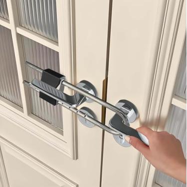 Imagem de Fechadura de porta francesa para portas duplas, fechadura de porta dupla ajustável para segurança doméstica evita chutes para vários puxadores de segurança de porta de largura