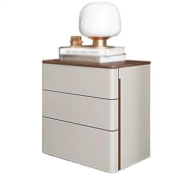 Imagem de GRFIT Mesa de cabeceira simples mesa de cabeceira de madeira maciça armazenamento mesa de cabeceira de couro cor sólida armário três gavetas casa quarto móveis cabeceira mesa de cabeceira (cor: 001)