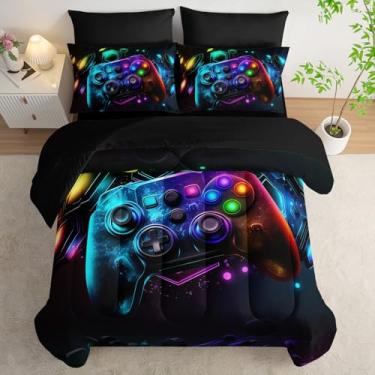 Imagem de Tuzaovy Jogo de edredom de 7 peças, cama king size em uma bolsa, decoração de quarto, edredom macio para videogame, lençol de cima, fronhas e fronhas