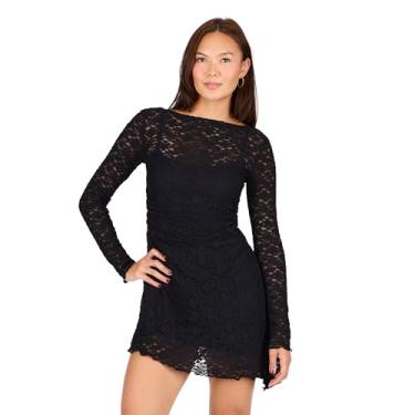 Imagem de Forever 21 Minivestido feminino de renda de manga comprida com sobreposição de renda, Preto, P