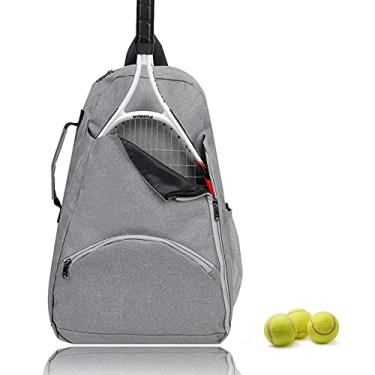 Imagem de Mochila raquete de tênis grande capacidade para tênis e raquete esportes bolsa de viagem de poliéster durável mochila de tênis para Pickleball tênis raquetebol bolsa de tênis para homens e mulheres 30,48 x 16,51 x 45,72 cm, Cinza, 12 x 6.5 x 18 Inch