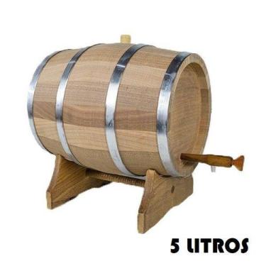 Imagem de Barril de Madeira Jequitibá Natural com Aro Inox - 5 Litros
