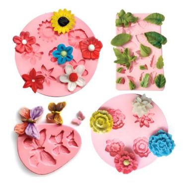 Imagem de Kit Molde De Silicone Flores Folhas Borborletas Margarida Girassol Bis
