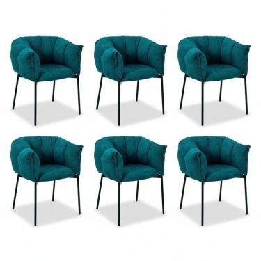 Imagem de Kit 6 Cadeiras para Sala de Jantar Estofadas com Base de Aço Joy Azul Entardecer