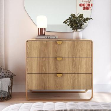 Imagem de Cômoda 3 Gavetas 90cm Orgânico Pé Metal Luna Hanover/Dourado