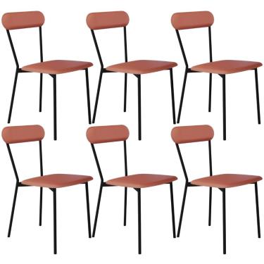 Imagem de Kit 06 Cadeiras Estofada Para Sala de Jantar Liora Preto C01 Courino Terra Rosê - Lyam Decor