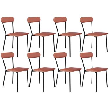Imagem de Kit 08 Cadeiras Estofada Para Sala de Jantar Liora Preto C01 Courino Terra Rosê - Lyam Decor