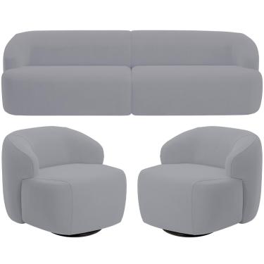 Imagem de Sofá 4 Lugares Curvo Orgânico com 02 Poltronas Para Sala Living 280cm Barolo L06 Veludo Cinza - Lyam Decor