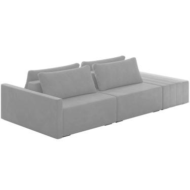 Imagem de Sofá Ilha Modular Para Sala 252cm com Puff Dublin K01 Veludo Cinza - Lyam Decor