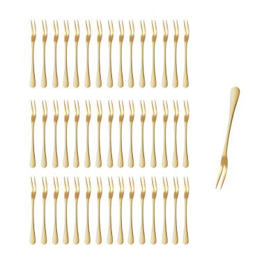 Imagem de Garfo para Petiscos Frutas Sobremesa Garfinho Dourado Inox 50un