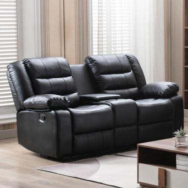 Imagem de Poltrona Reclinável Manual de Cinema Hollywood 2 Lugares Baú/Massagem/Aquecimento PU Preto G31 - Gran Belo