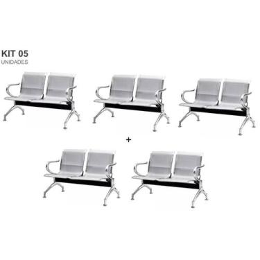 Imagem de Kit com 5 Cadeiras Longarina Aeroporto Cromada 2 Lugares - TM