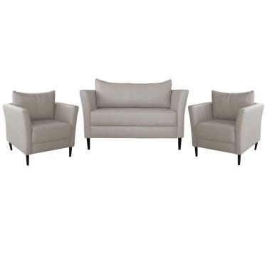 Imagem de Conjunto Sofá 2 Lugares com 2 Poltronas Pés Palito Lubbock Couro Off White - Gran Belo