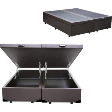 Imagem de Base Cama Box Bau Bipartido Casal Marrom Sintetico Premium 47x138x188 - Santo Box FR