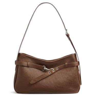 Imagem de BOSTANTEN Bolsa de ombro feminina, bolsa Hobo de couro vegano, bolsas modernas de designer de outono com alça ajustável, Vermelho-marrom, 9.4 x 2 x 5.5 inches, Bolsa de ombro