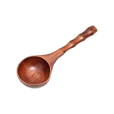 Imagem de predolo Concha de madeira, concha para sauna, pega confortável, boca grande, utensílios de cozinha, colher de sopa, de água para mexer e servir, Marrom Escuro