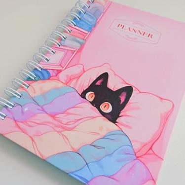 Imagem de Planner Semanal 2026 Agenda Permanente Bullet Journal Notas Wire-O Espiral Blackcat Gato A5 (Gato dormindo - Não Datado)