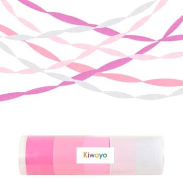 Imagem de Flâmulas de papel crepe rosa branco decorações de festa de aniversário femininas (5 rolos) - rosa claro, rosa bebê, artesanato em papel rosa choque para princesa tema rosa despedida de solteira, chá