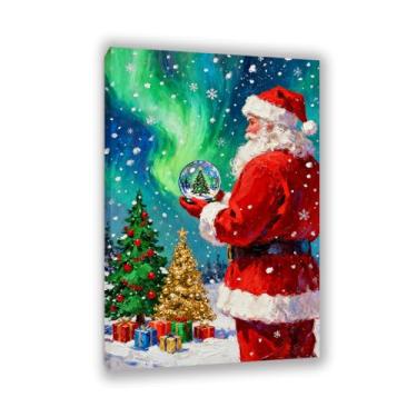 Imagem de SDYJ6GSW Arte de parede de Natal Impressões de arte festiva de férias segurando uma bola de cristal com aurora azul lona natal decoração de parede para sala de estar quarto escritório decoração de